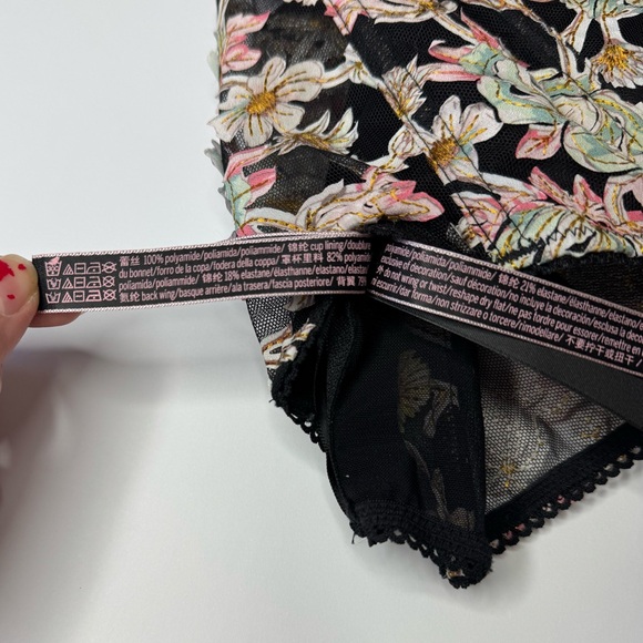 Victoria’s Secret Floral Mesh Corset Top 32C Black Sheer Lace Bow - Picture 6 of 6